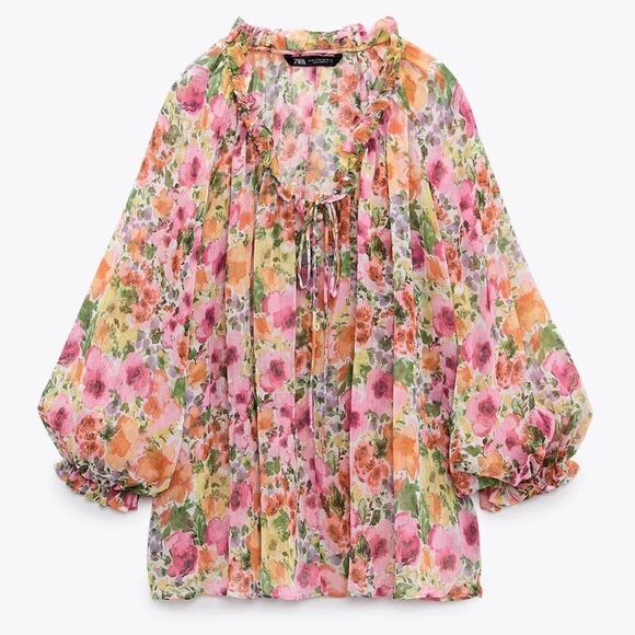 Zara Floral Metallic Thread Blouse New - Picture 1 of 4